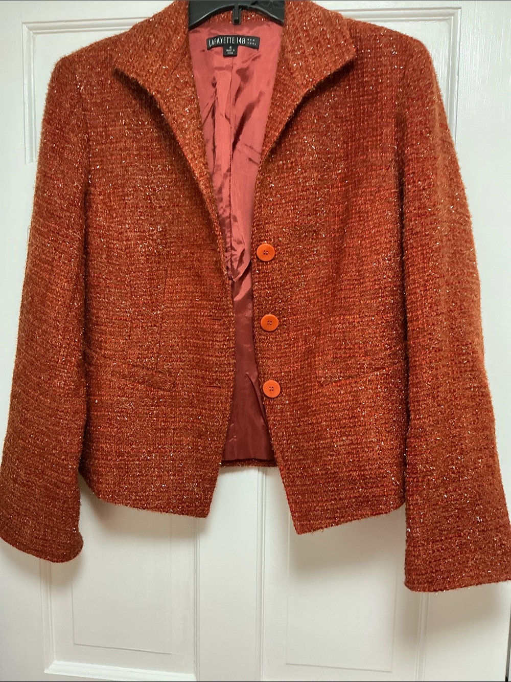 Lafayette 148 New York Rust-Tweed Single-Breasted Lined Blazer-4